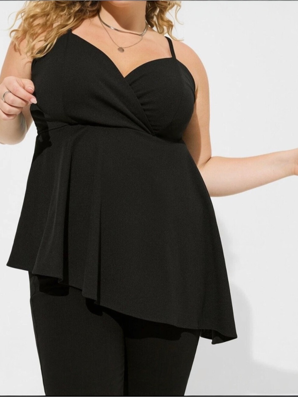 NWT Torrid 3X 22/24 Black Surplice Asymmetrical Peplum Cami Tank Top